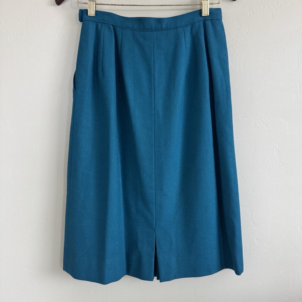Vintage Pendleton Women's Midi Pencil Skirt 100% Virgin Wool USA Sz 8 Teal - Picture 2 of 9